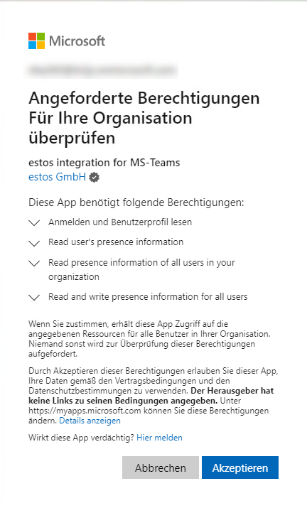 ProCall Integration in Microsoft Teams - Azure AD Konto - Berechtigungen - Admin Consent - Zustimmung des Administrators