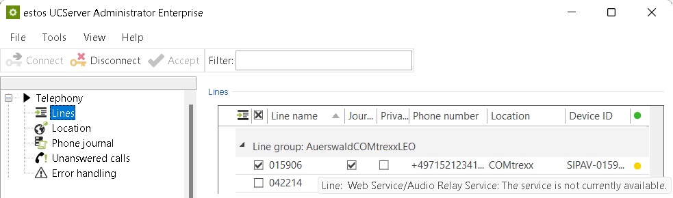Telephony - Lines - Line Groups - Line Status
