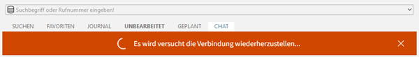 estos Beispiel Screenshot ProCall App für Web - Fehlermeldung Error creating session - Es wird versucht, die Vebindung wiederherzustellen
