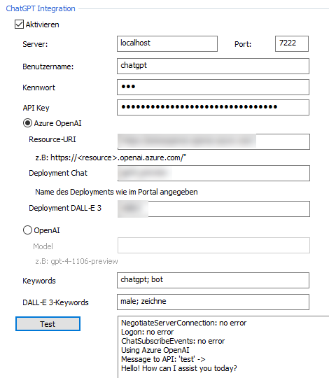 Beispiel-Konfiguration einer Azure OpenAI Integration