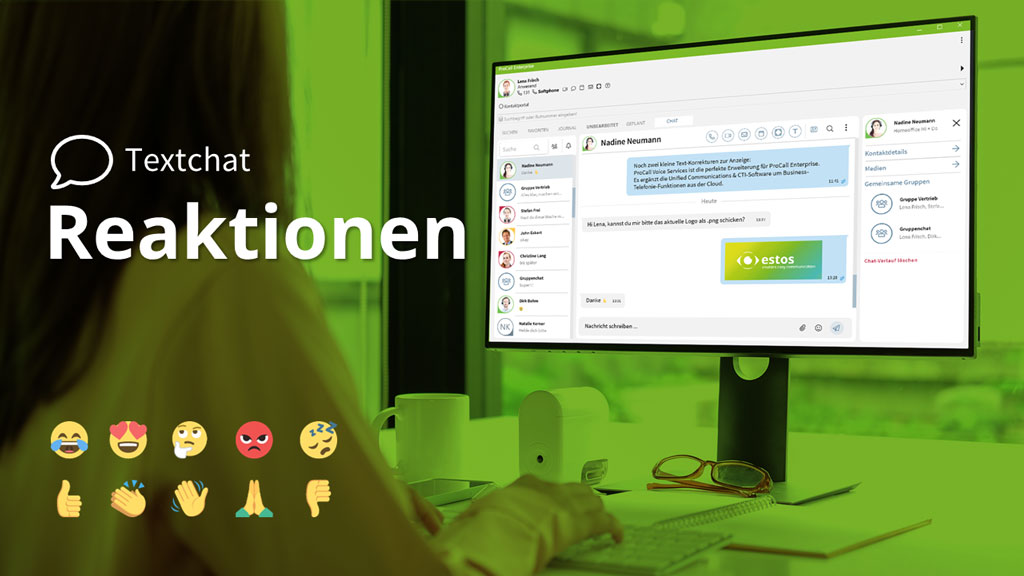 Reaktionen im ProCall Chat - Emotionen mit Emojis ausdrücken - Beispiel Emojis und die Chat Oberfläche
